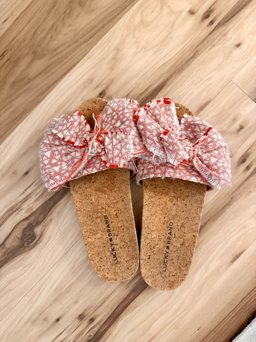 Lucky Brand Pink Linen Bow Slide Flats - Size 7 - Like New